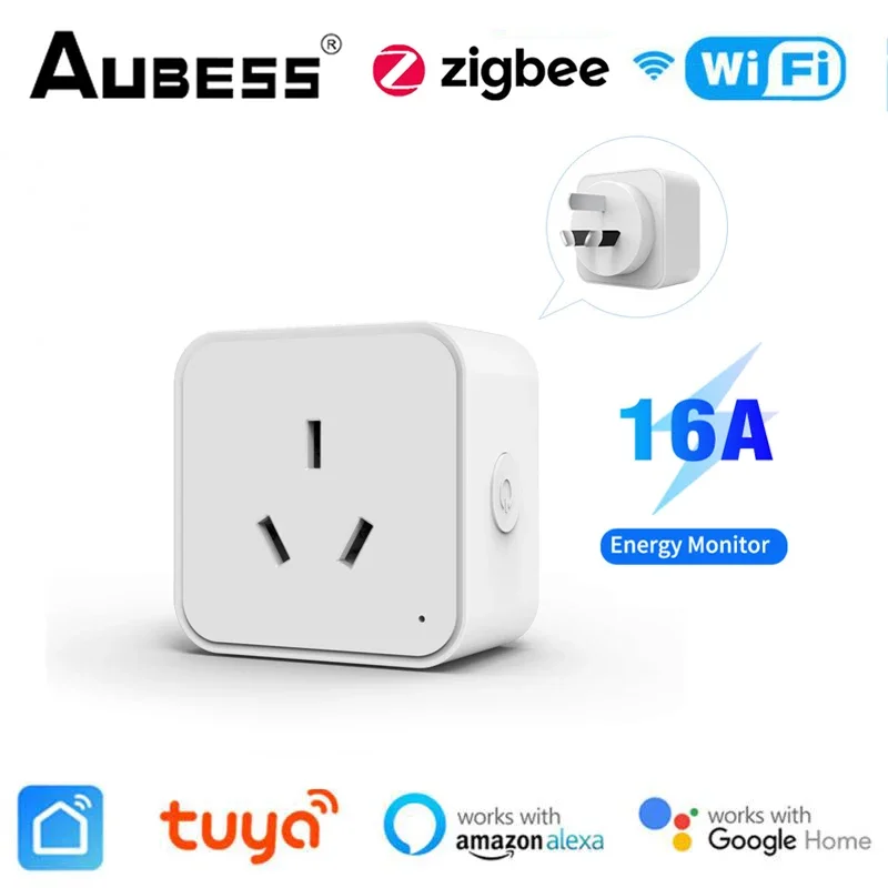 Умная розетка Tuya WiFi/Zigbee 16A AU с розеткой для мониторинга мощности синхронизация