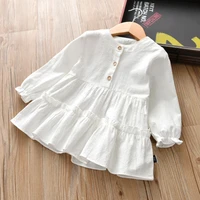 2022 new summer dress long sleeve solid color shirt korean pullover dress kids dresses for girls