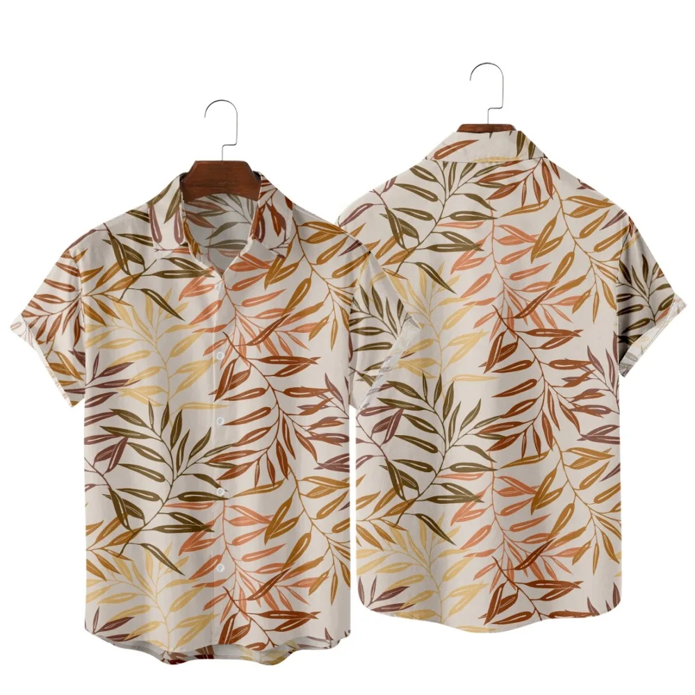 

2022 Beige Botanical Floral Vintage Print Shirt, Fashion Casual Vacation Hawaiian Beach, Summer Pocket Shirts for Men and Women