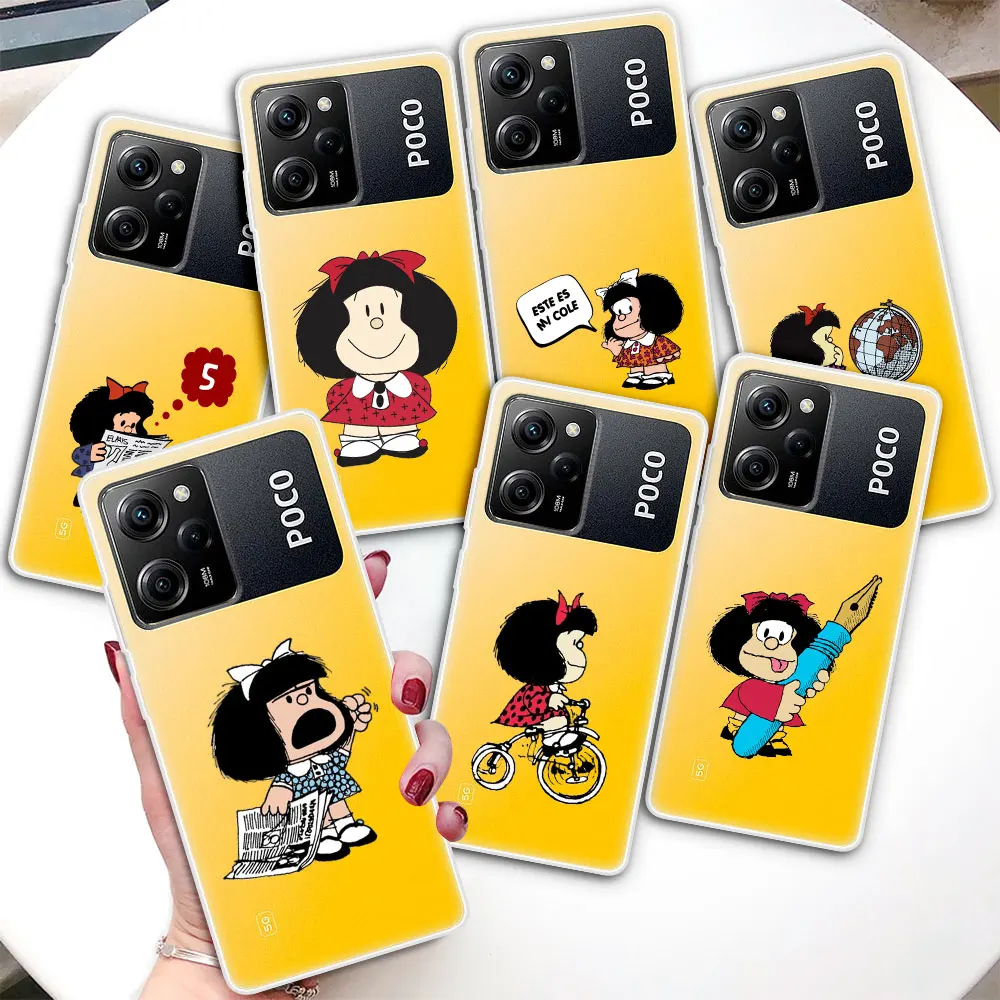 

Прозрачный чехол для Xiaomi Poco X5 X3 NFC M4 X4 Pro 5G Cases M3 F3 F2 M2 Pocophone F1, силиконовый чехол для телефона Mafalda Cartoon