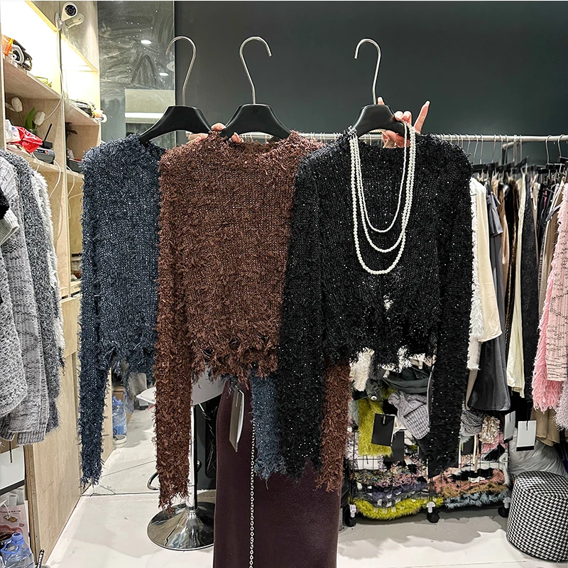 Женский трикотажный пуловер с круглым вырезом в японском стиле