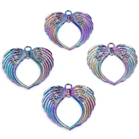 5pcs alloy heart shaped wings charms pendant accessory rainbow color jewelry diy making necklace earring metal bulk wholesale
