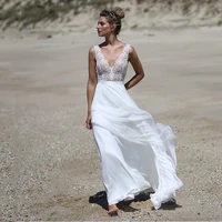 boho v neck a line wedding dresses 2022 appliques lace tulle beach simple bridal gown floor length vestido custom made