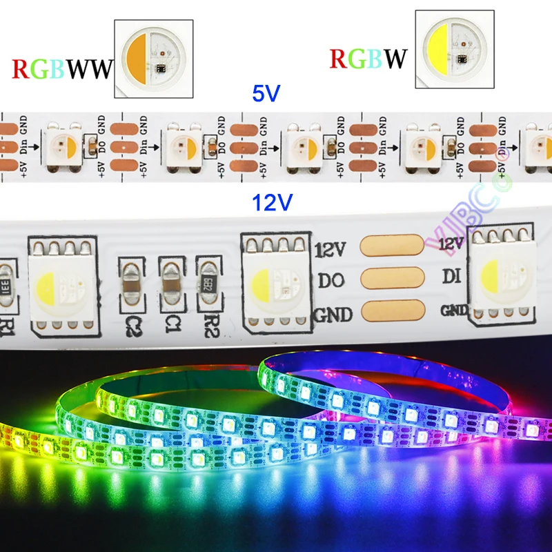 12V 5V addressable RGBW RGBWW 4 in 1 LED Strip 60leds/m SMD 5050 RGB White pixle IC SK6812 Lamp Tape Smart flexible Lights bar
