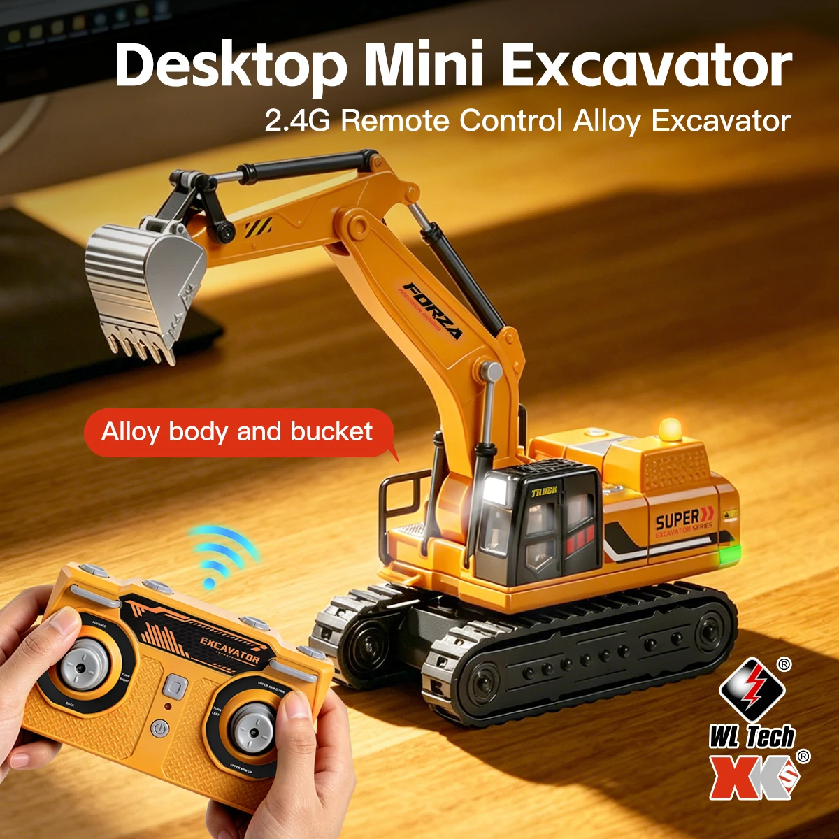 Фото Радиоуправляемый мини-экскаватор WLtoys 1:64 2.4G из сплава, настольная игра, инженерная модель, радиоуправляемая машинка, RC №1