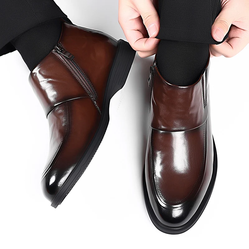 Высокие мужские кожаные туфли. Классические деловые туфли в стиле ретро.