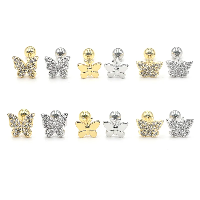 36 шт. медные серьги-гвоздики в форме бабочки