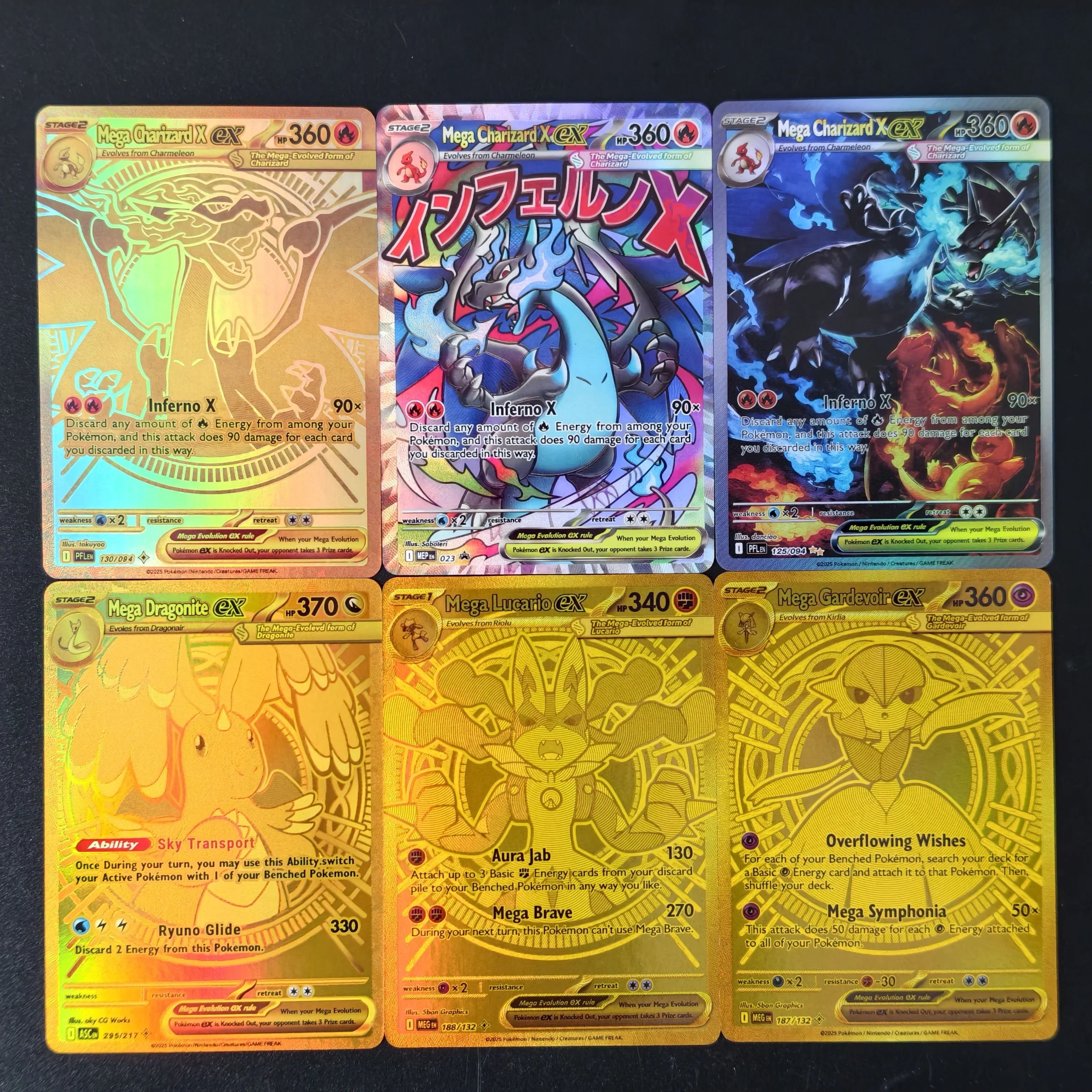 Фото Коллекционные карты Pokemon Mega Evolution Gold Secret Rare & Full Art Holo ex, 6 шт., Gold Mega Charizard X, Mega Charizard X Proxy TCG №1