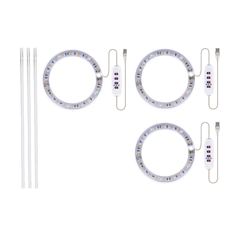 

3 Head LED Grow Light Full Spectrum Phyto Grow Lamp USB Angel Ring Lamp for Succulents Plants Growth