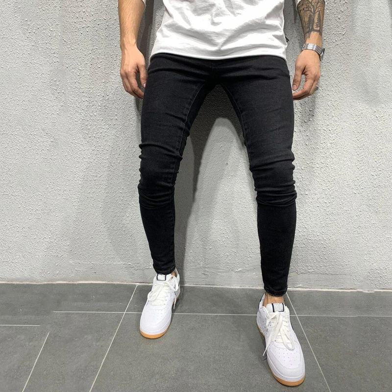 New Jeans Men Business Casual Black Slim Pencil Pants Male Fashion Skinny Biker Pants Street Hip Hop Party Denim Clothing Men