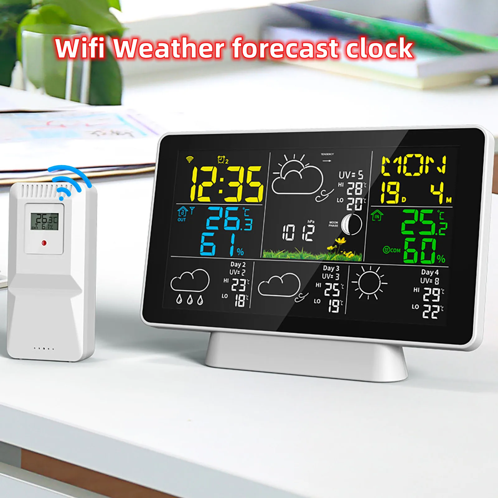 

Multifunctional Perpetual Calendar Alarm Clock 328FT (100M ) Color Screen Wireless Smart WIFI Weather Forecast Weather Clock