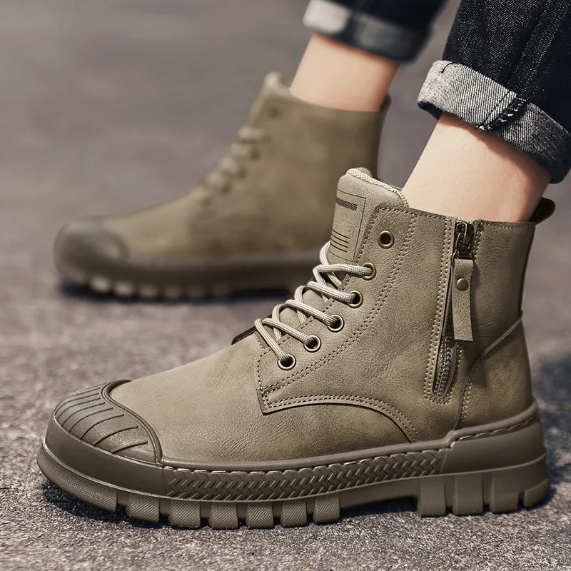 

Мужские кожаные рабочие ботинки Baotou, черные Нескользящие ботильоны с высоким берцем, обувь для осени и зимы, 2019