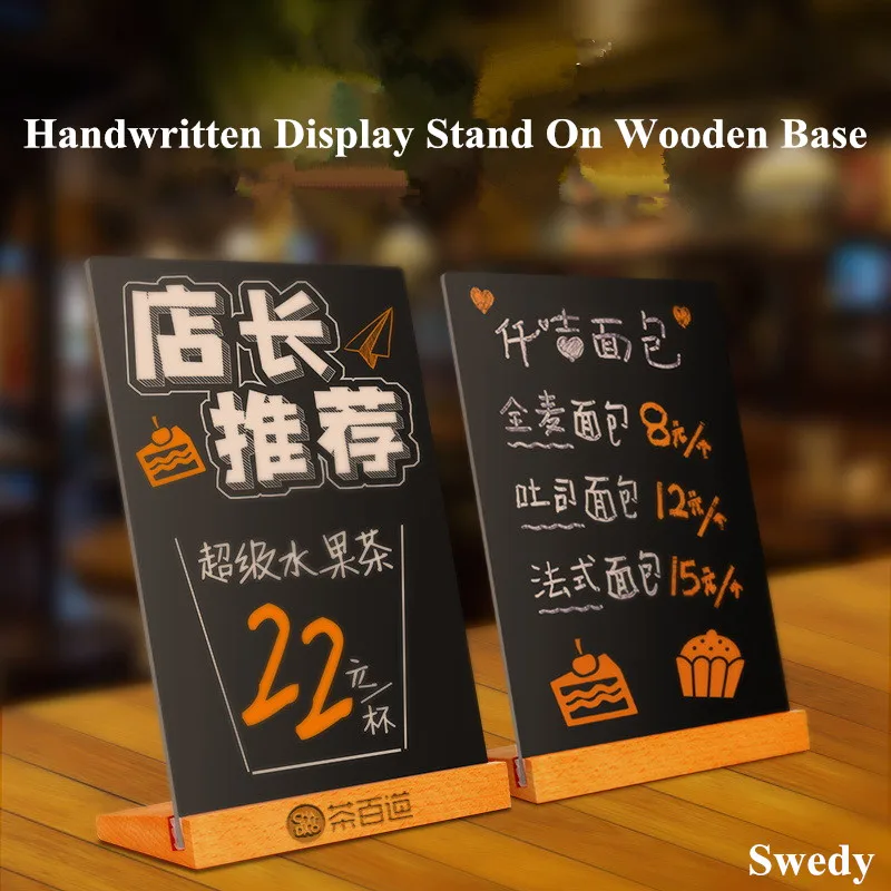 

A5 148X210MM Hand-painted Blackboard Restaurant Table Menu Holder Stand Wood Base Menu Paper Price Card Holder Board