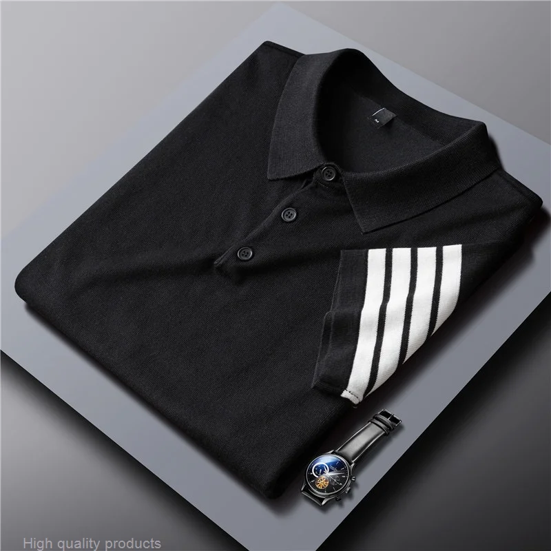 

Брендовая дизайнерская Новая полосатая рубашка поло для мужчин с короткими рукавами 2023 летняя модная Корейская Повседневная вязаная футболка Высококачественная Мужская одежда