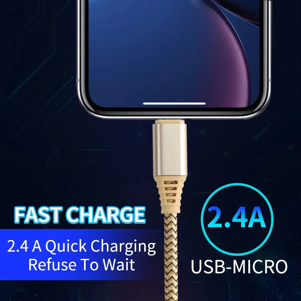 Kiki Shoot 2.4A Micro USB-кабель 1 5 м для Samsung Galaxy A02 A3 J2 J7 Pro Quickly Charge CORE S7 Edge S6 S5 S4 синхронизация