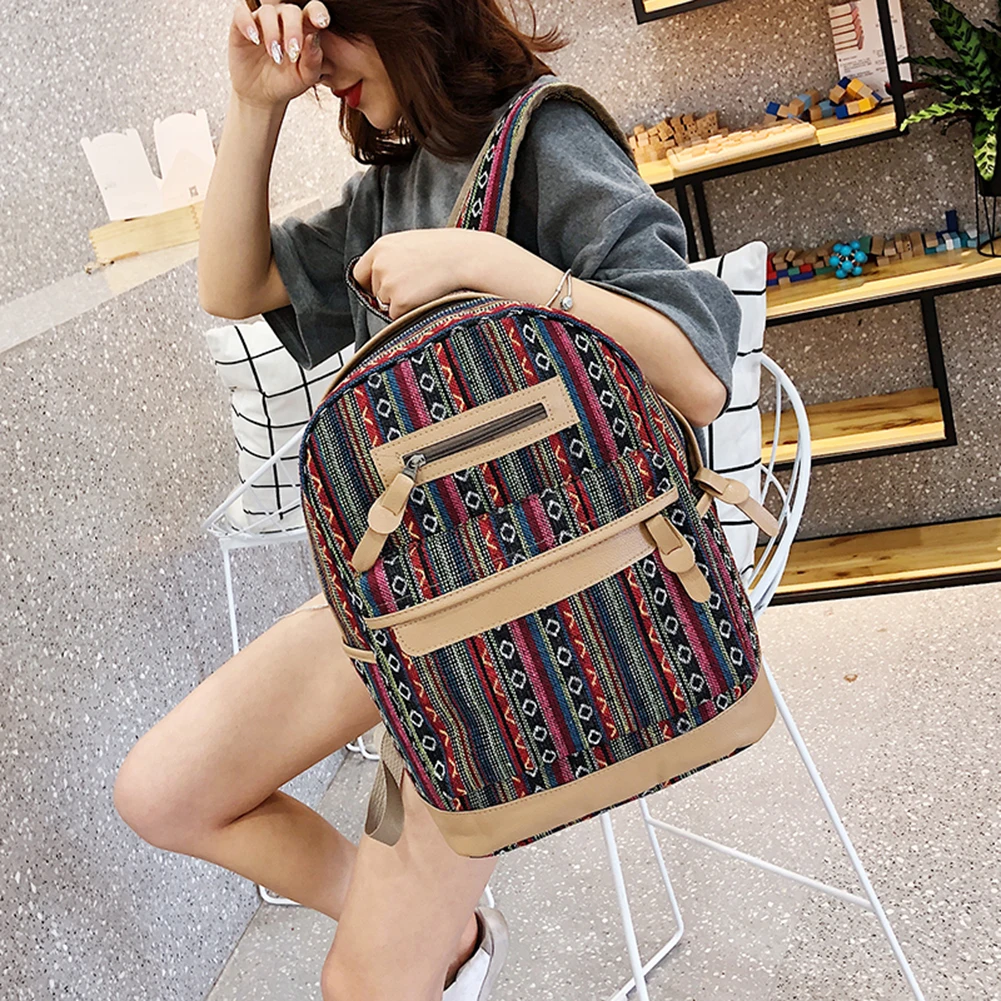 

Canvas Backpack Ethnic Style Student Shoulder Bag Teenage Travel Daily Mochila Multi-functional Female Festival Gifts