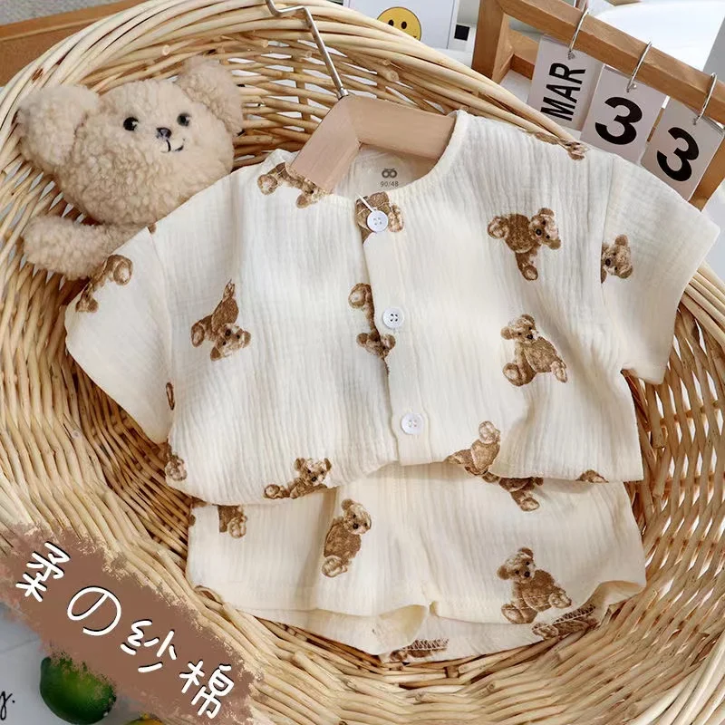 

9M-5T Toddler Girl Outfit Baby Girl Clothes Two Piece Set Summer 1 Year Baby Boy Outfit Homewear Cotton Gauze Kids Clothes