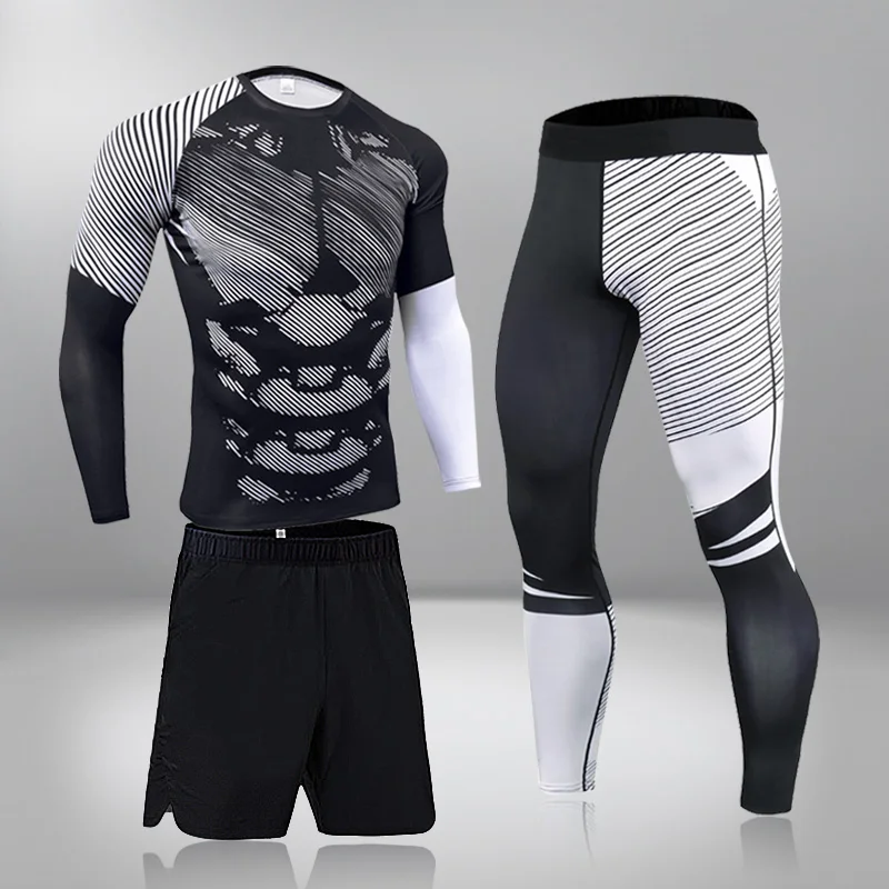 

Men Warm 3 Pcs Set Sportswear Tracksuit Gym Compression Clothing Fitness Running Tracksuit Men's Thermal Underwear Sets Winter
