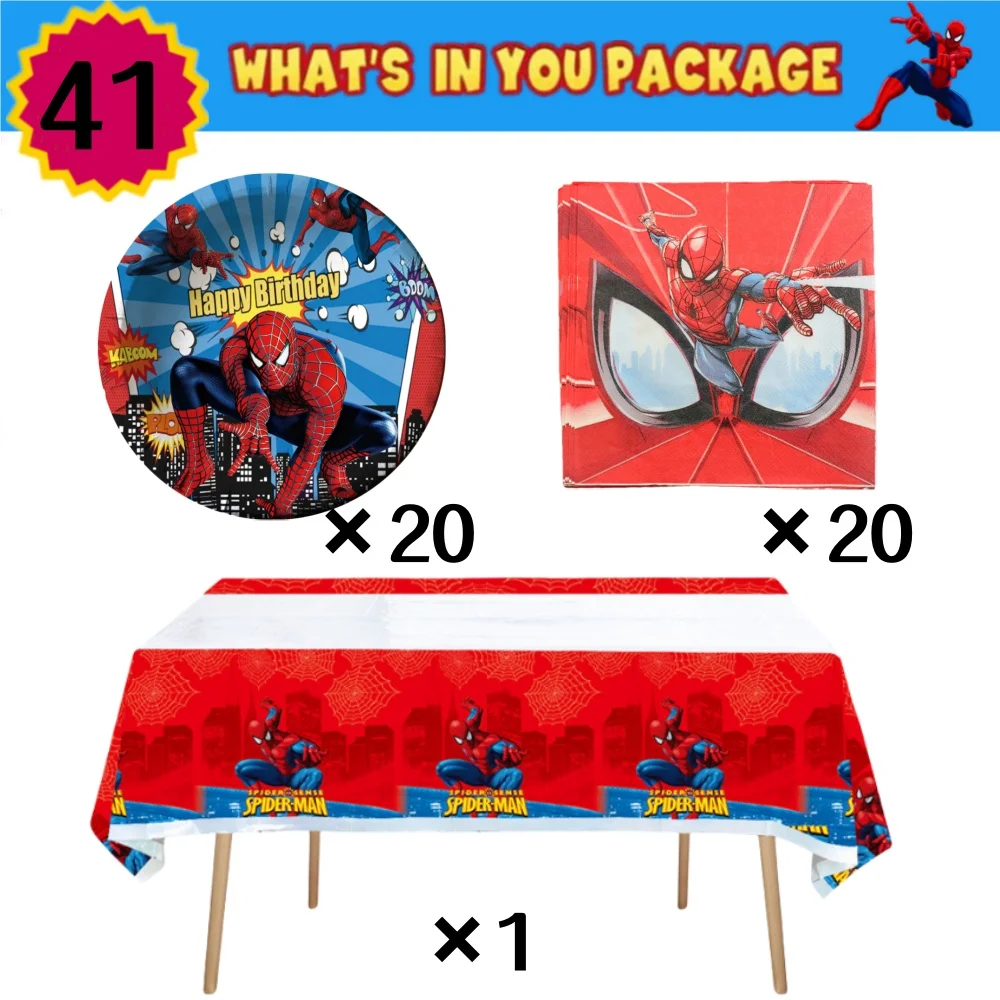 41 шт. украшения для дня рождения Человек-паук бумажные тарелки салфетки скатерть
