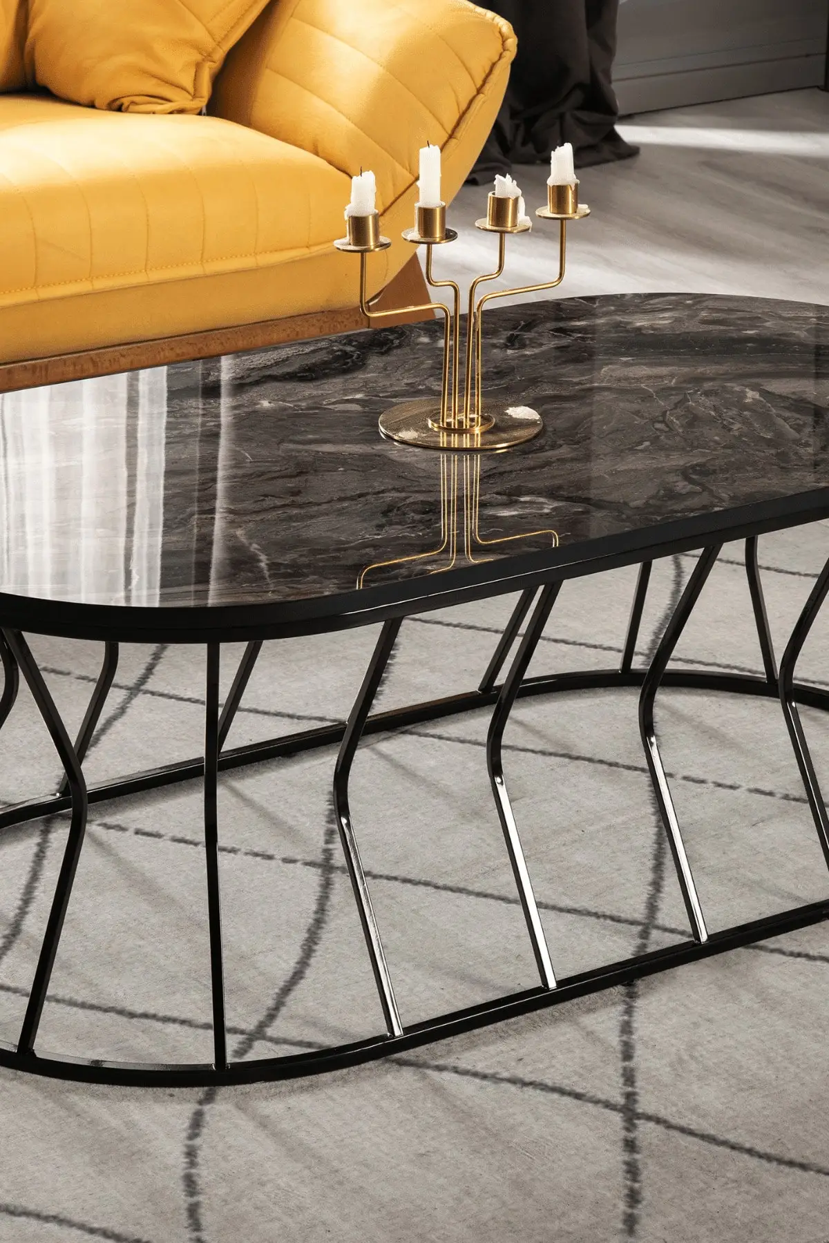 

Roman Black Metal Pedestal, Marble Pattern Mdf'li Medium coffee table coffee tables table basse furniture living room table