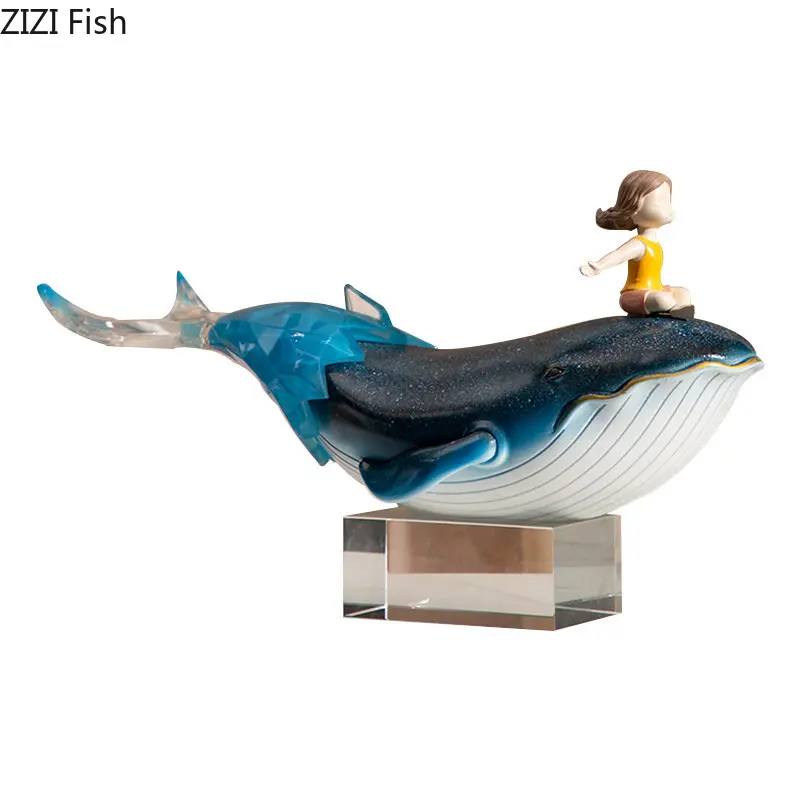 

Cute Cartoon Whale Sculpture Desk Decoration Lovely Figure Artwork Ornaments Blue Whale Statue Resin Crafts Modern Home Decor