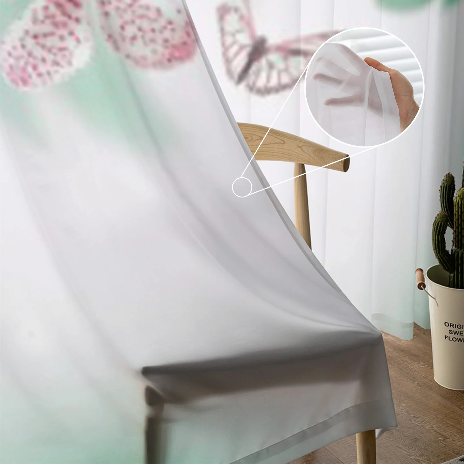 Тюлевые шторы с тропическими бабочками цветочные прозрачные Занавески Из