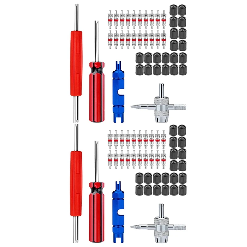 

88-Piece Valve Stem Removal Tool, Valve Core, 4-Way Valve Tool, Valve Core Removal Tool, Valve Stem Cover