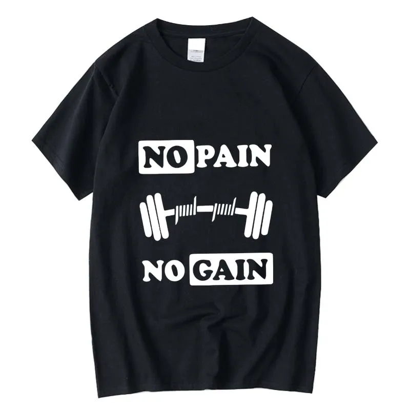 

Teeteety Men's High Quality 100% Cotton No Pain No Gain FITNESS Design Printing Summer O-neck T-shirt
