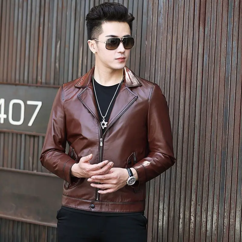 

2022 New Motorcycle Causal Faux Leather Coat Men Spring Autumn Outfit Fashion Biker Pocket Design Top Pu Leather Jacket W87