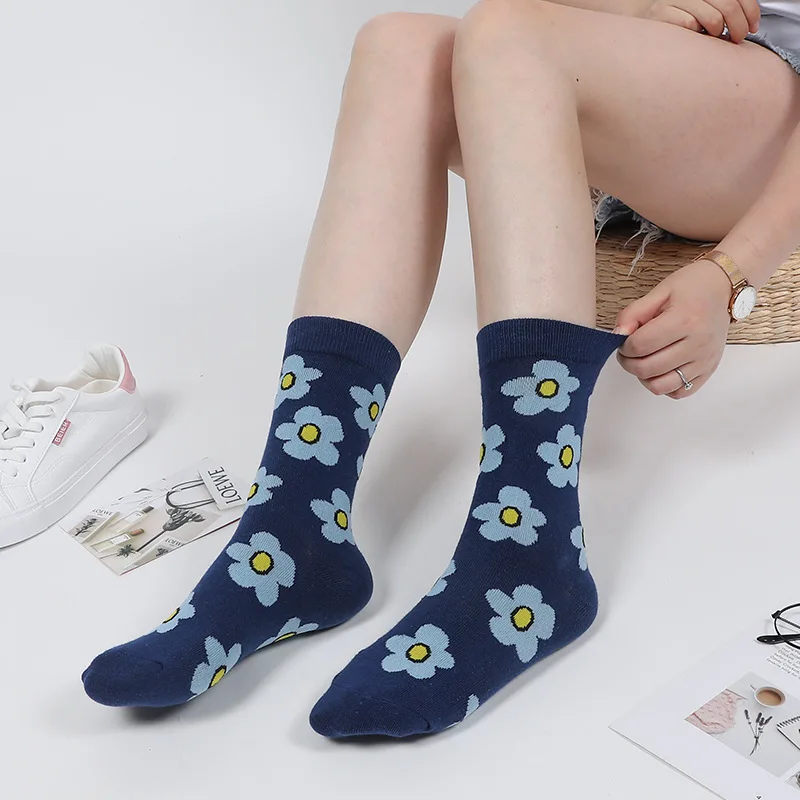 Женские носки с цветочным принтом милые женские кавайные спортивные длинные