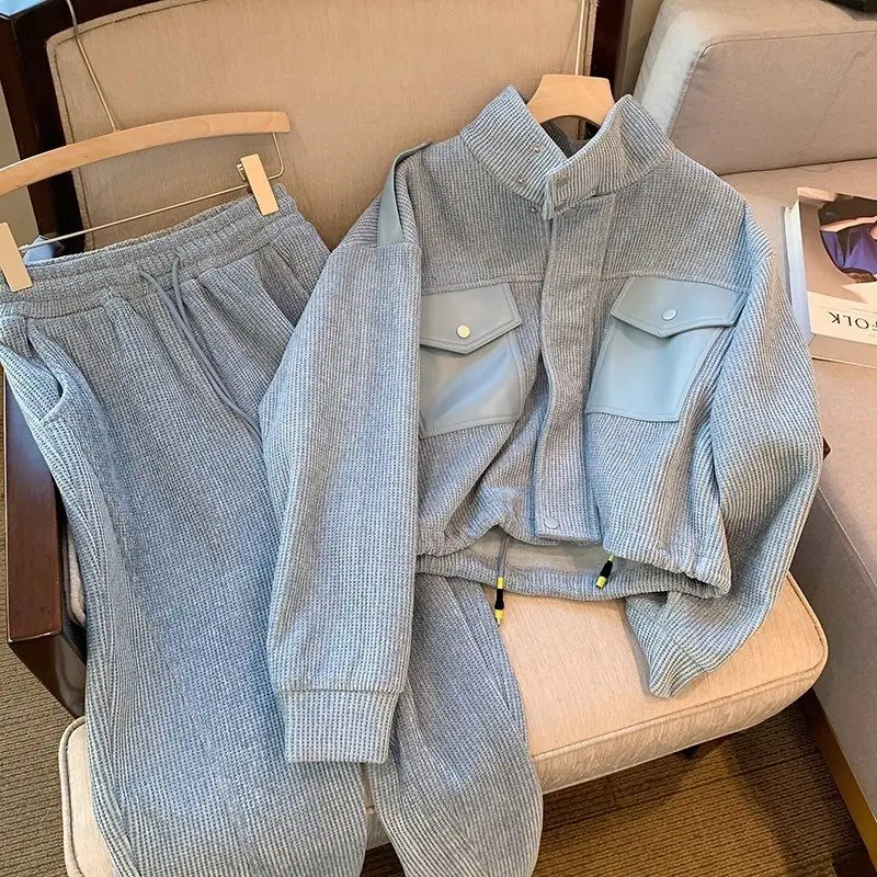 

Spring Autumn Streetwear Lady Female Large Size Clothing 2022 Fashion Casual Suit High Waist Wide Leg Pants Two-piece Set E431