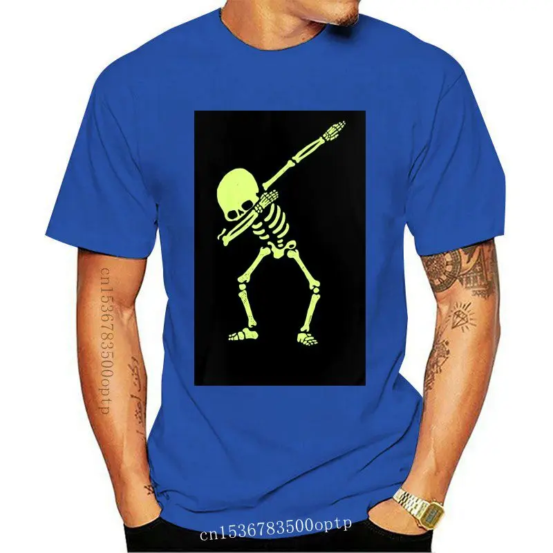 

Camiseta de Halloween de Hip Hop, camiseta verde fluorescente de esqueleto Dabbing, camiseta de manga corta 100 de algodón, nuev