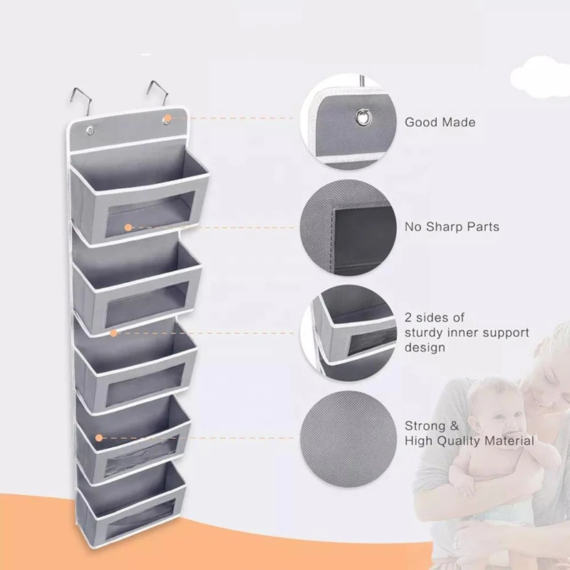 

White Blue Clothes Door Storage Pocket Shoes Hanging Closet 5 Layers Non-woven Hanging Storage Bag Closet Organizer Wardrobe