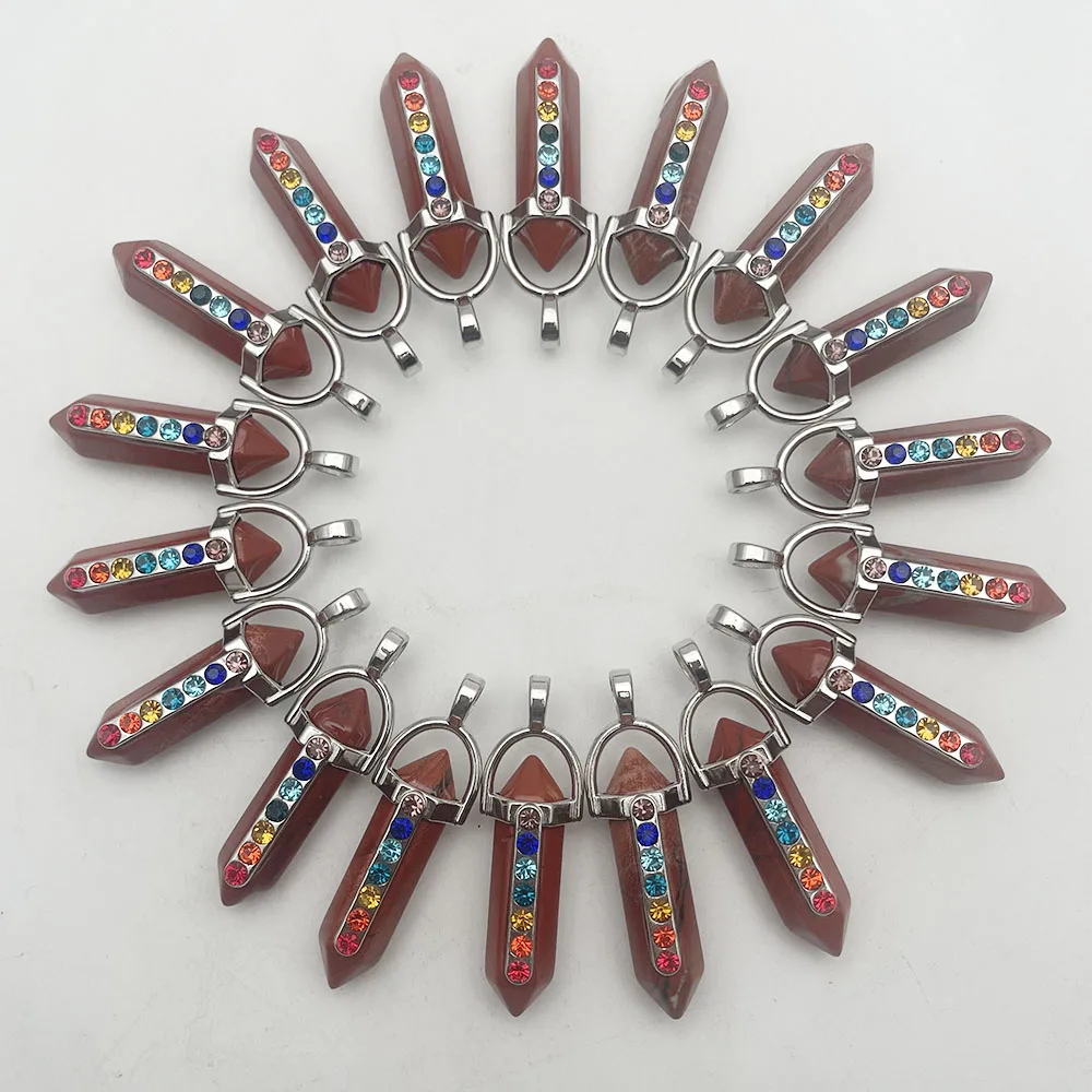 

fashion 7 Chakra High quality Red Jasper crystal Natural stone pendant Jewelry making charm necklace Accessories 24pc Wholesale
