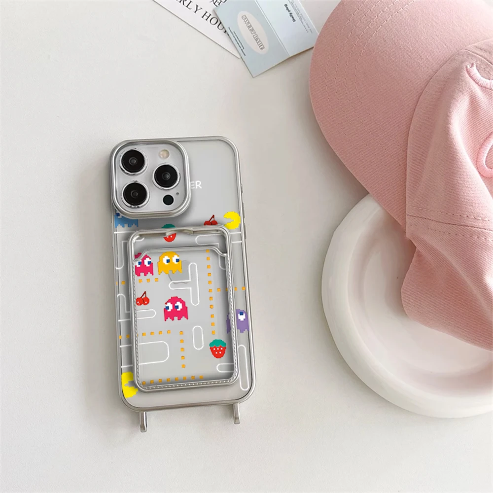 P-Pac-ManS Гальванизированный прозрачный держатель для карт бумажник чехол телефона