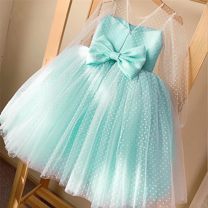 Fancy Kids Girls Dress Birthday Wedding Party Princess Dress Ball Gown Elegant Dress Pink Tulle Dots Dress Summer  Size 4-10T
