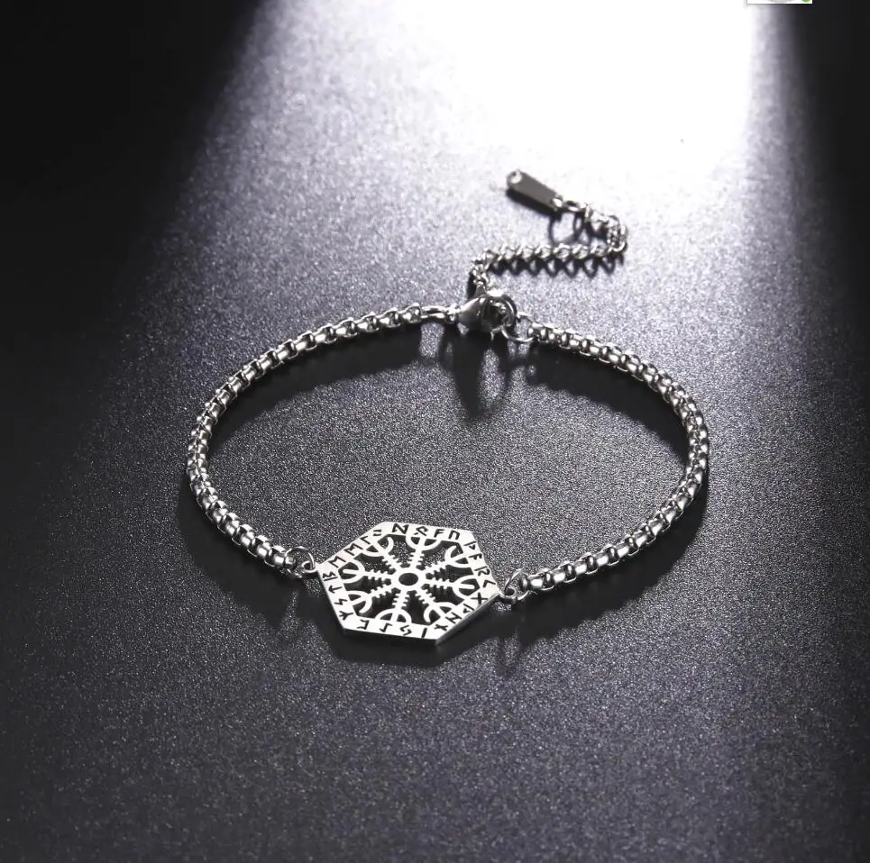 

1PC Viking Vegvisir Compass Bracelet Nordic Runes Bangle Amulet Odin Scandinavian Talisman Stainless Steel Vintage Jewelry F1206