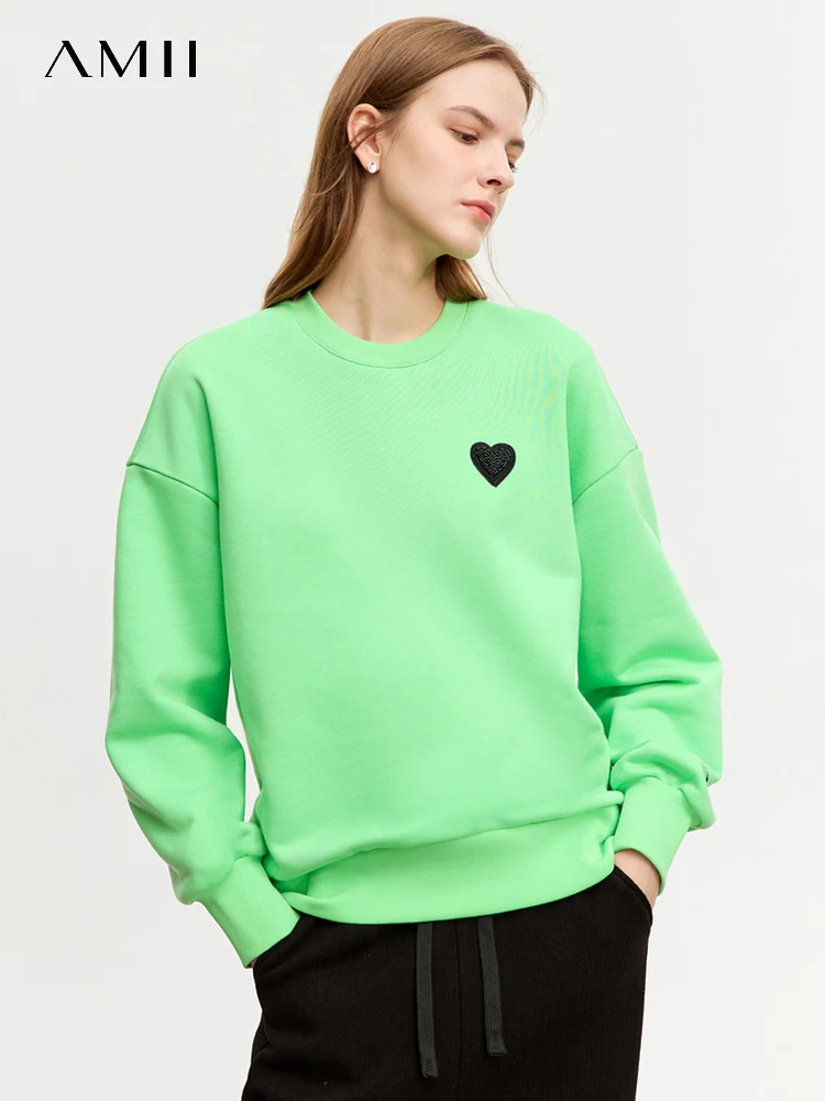 

AMII Minimalist Casual Hoodies For Women 2023 Winter New Loose Coat Love Beads Embroidery Drop Sleeve Round Neck Tops 12344172