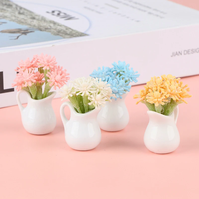 

1Pcs 1:12 Dollhouse Miniature Flowers Potted Plant Mini Plastic Simulation Flower Pots Model Home Decor Doll House Accessories