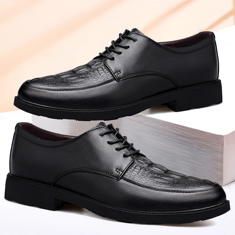 2023 New Men's Dress Shoes Casual Genuine Leather High Quality Derby Shoe Male  Classics Black Brown Office Formal Shoes For Men