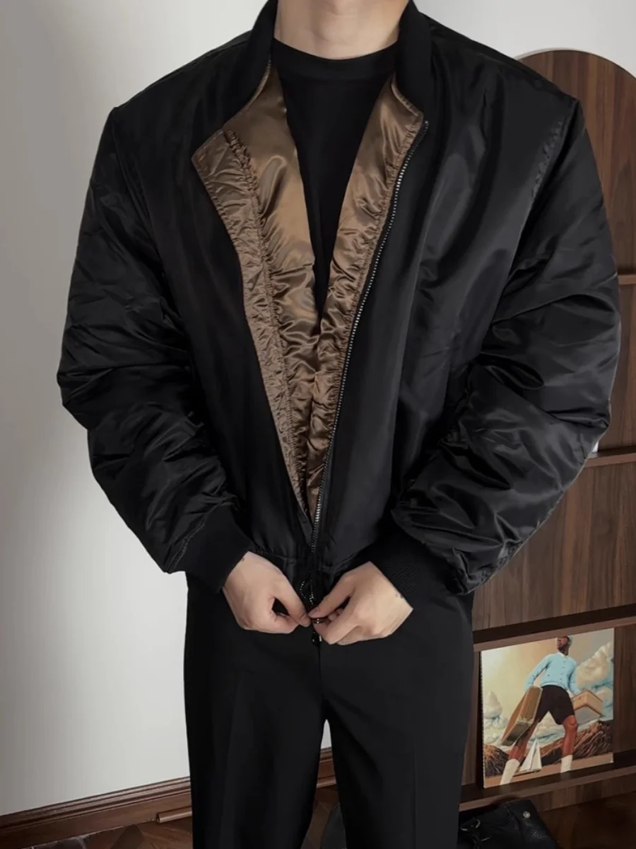 Autumn and Winter Profile Short Wide Bomber Retro MA Flight Jacket Lapel Loose Cotton-padded jacket Cleanfit Outerwear Men