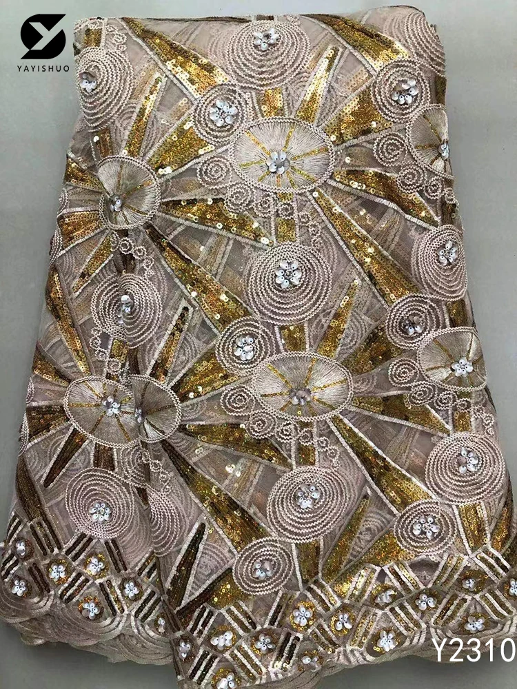 

African High Quality Lace Fabric 2022 French Net Sequins Fabric Sewing Embroidered Lace in Tulle Nigeria Fabric 5 Yards Y2310