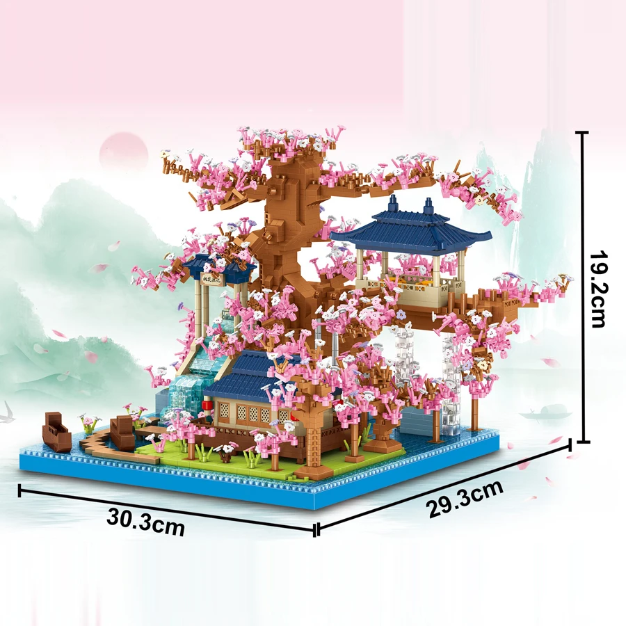Новый дизайн дом на дереве с цветком персика микроблоки архитектурные модели