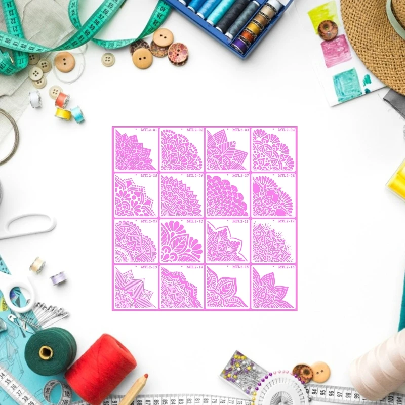 Painting Stencils 16 Sheets/set Quarter Mandala Tile Fabric Drawing Templates