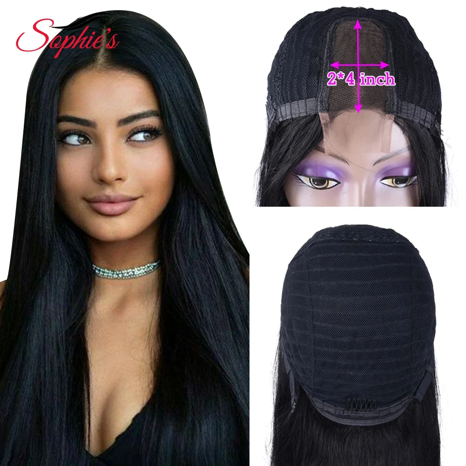 Sophie's Brazilian Straight 2*4 Lace Part Wig Human Hair Wigs Non-Remy With Baby Hair Pre Plucked Natural Color 150% Density