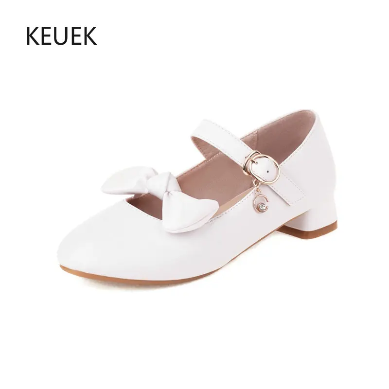 

Новинка, детские белые кожаные туфли для девочек, принцессы, модные туфли на высоком каблуке с бантом для малышей, детей, Повседневное плать...
