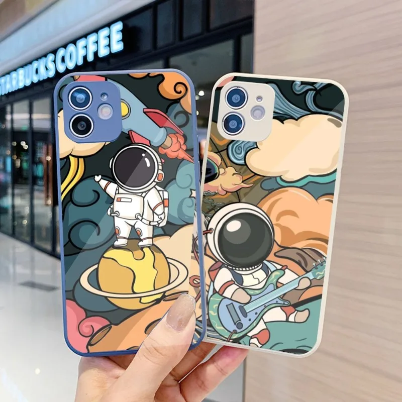 

Moon Astronaut Phone Case For IPhone 14 13 12 11 Pro Max X XR XS 8 7 Plus Liquid Glass Color Phone Cover