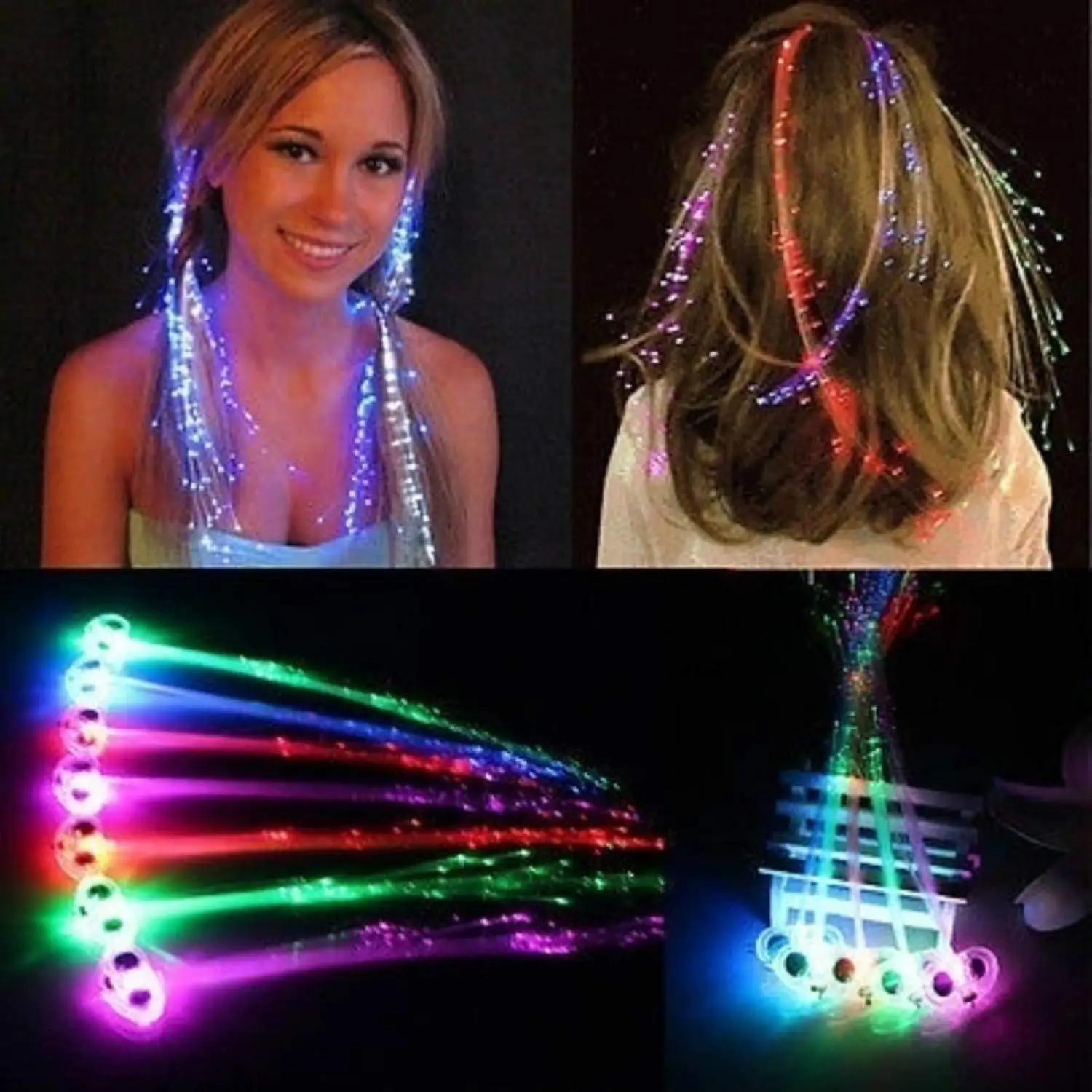 

50pcs Party LED Lights Hair Clip Hairpin Light Up Fiber Optic Barrettes Extensions Flashing Braid Festival Wedding Halloween