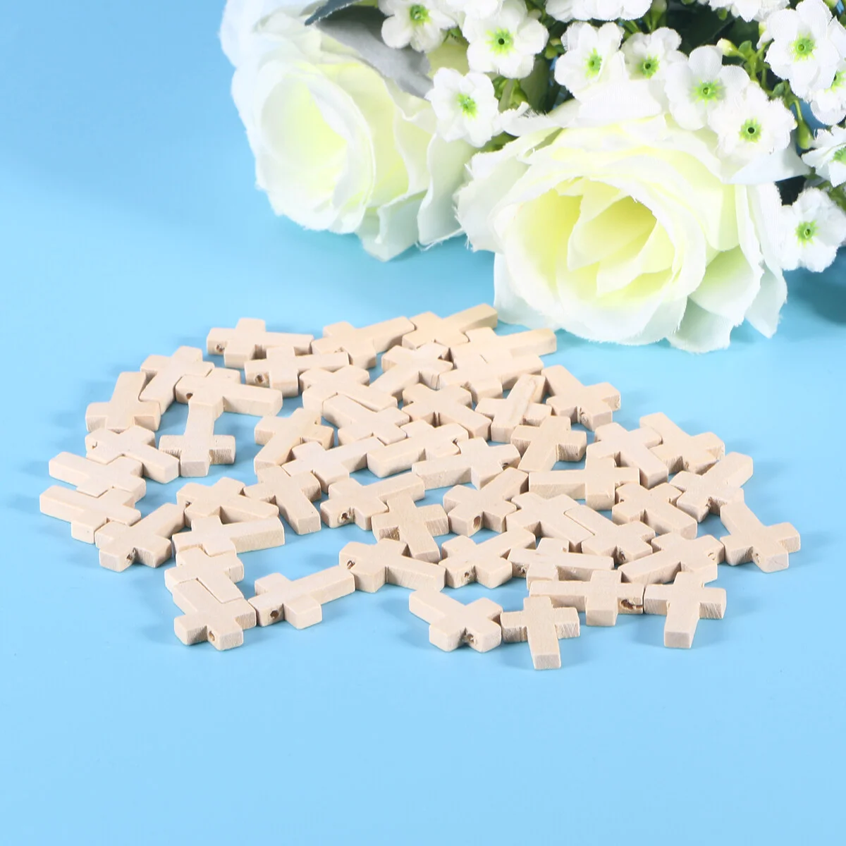 

50 PC Wood Gifts Key Chain Dyed Polished Necklace Pendants Color Jewelry Retro Cross Bamboo