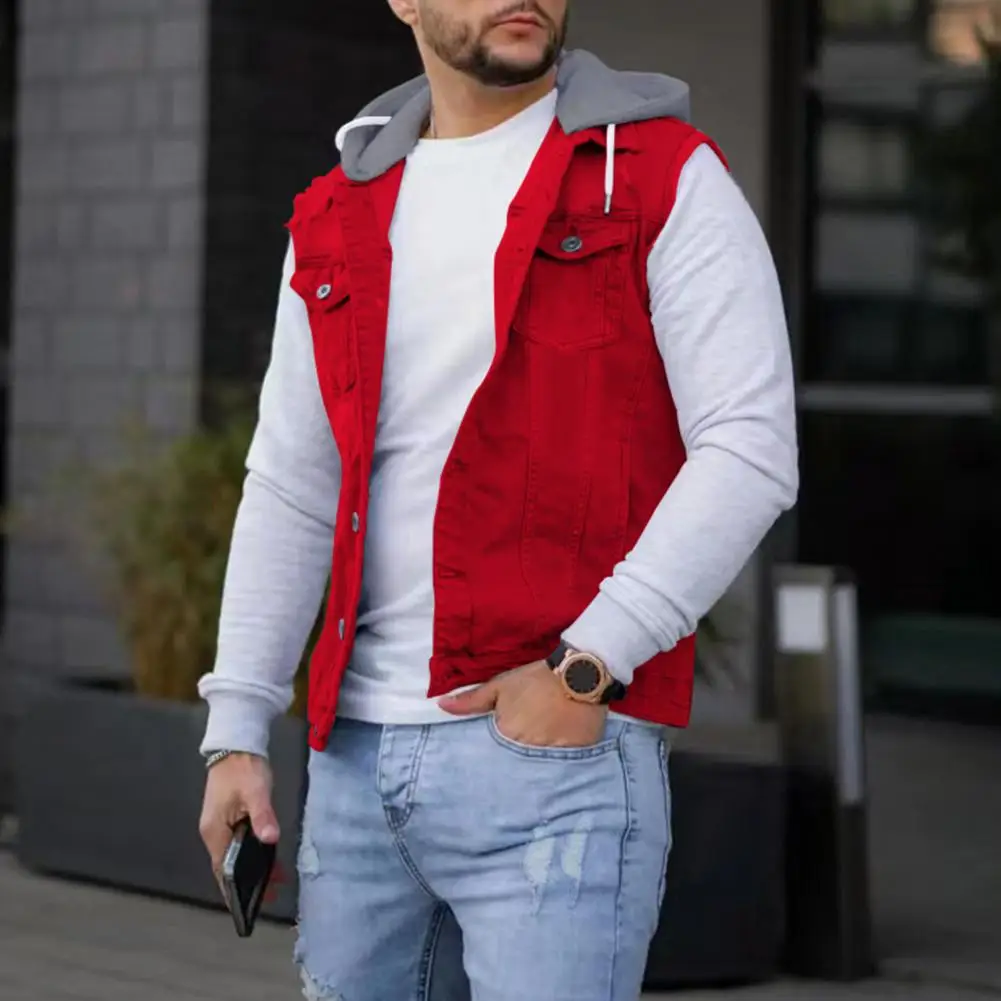 

Vest Fit Patchwork Winter Cargo Popular Splicing Men Waistcoat Relaxed Autumn Denim Vest Streetwear